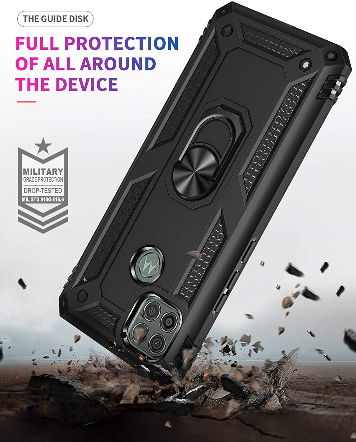Protectores para celular  para Motorola  MOTO G9 Power Funda reforzada con anillo v2 Negro